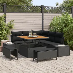 VIDAXL Ensemble de canapé de jardin 8 pièces avec coussins en rotin noir, Canapé de jardin 2 places avec coussins en rotin noir, Ensemble de salle à manger de jardin 3 pièces avec coussins en rotin noir pas cher