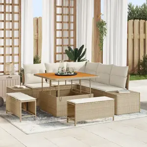vidaXL Ensemble de canapé de jardin 8 pièces avec coussins beige poly rattan acacia pas cher