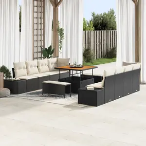 vidaXL Ensemble de canapé de jardin avec coussin 11 pcs Noir polyrotin pas cher