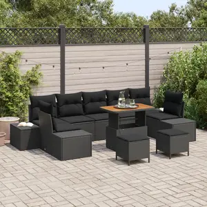 vidaXL Ensemble de canapé de jardin avec coussin 10 pcs Noir polyrotin pas cher