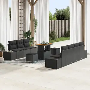 vidaXL Ensemble de canapé de jardin avec coussin 10 pcs Noir polyrotin pas cher