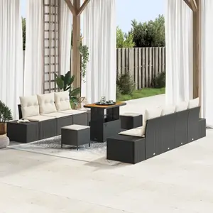vidaXL Ensemble de canapé de jardin avec coussin 10 pcs Noir polyrotin pas cher