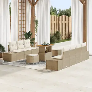 vidaXL Vidaxl Ensemble De Canapés De Jardin 10 Pièces Avec Coussins Beige Poly Rattan Acacia pas cher
