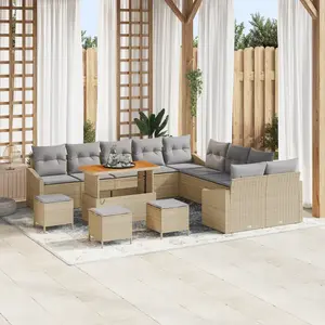 vidaXL Ensemble de canapé de jardin vidaXL 14 pièces avec coussins beige poly rotin acacia, Canapé de jardin 2 places vidaXL avec coussins beige poly rotin, Ensemble de salle à manger de jardin vidaXL 4 pièces avec coussins beige poly rotin acacia pas cher