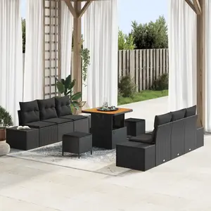 VIDAXL Ensemble de canapé de jardin 9 pièces avec coussins en rattan poly noir acacia, Canapé de jardin 2 places avec coussins en rattan poly noir, Ensemble de salle à manger de jardin 3 pièces avec coussins en rattan poly noir acacia pas cher