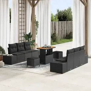 vidaXL Ensemble de canapé de jardin avec coussin 9 pcs Noir polyrotin pas cher