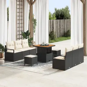 vidaXL Ensemble de canapé de jardin avec coussin 9 pcs Noir polyrotin pas cher