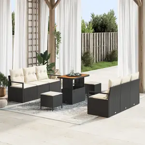 vidaXL Ensemble de canapé de jardin 9 pièces avec coussins Noir Rotin de polyéthylène Acacia pas cher