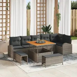 vidaXL Ensemble de canapé de jardin avec coussin 9 pcs Gris polyrotin pas cher