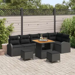 vidaXL Ensemble de canapé de jardin avec coussin 9 pcs Noir polyrotin pas cher