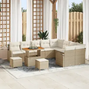 VIDAXL Ensemble de Canapés de Jardin de 12 Pièces avec Coussins Beige Poly Rattan Acacia, Ensemble de Salle à Manger de Jardin de 3 Pièces avec Coussins Beige Poly Rattan Acacia, Canapé de Jardin 2 Places avec Coussins Beige Poly Rattan pas cher