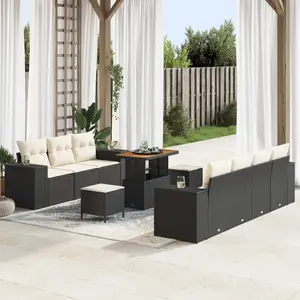 VIDAXL Ensemble de canapés de jardin 10 pièces avec coussins en rotin poly noir, Ensemble salon de jardin 3 pièces avec coussins pas cher