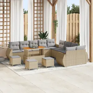 vidaXL - Tuinbank - Set - 14 - pcs - Beige - poly - rattan pas cher