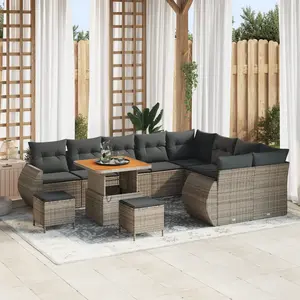 VIDAXL Ensemble de canapé de jardin 12 pièces avec coussins gris rotin polyéthylène acacia, Ensemble de salle à manger de jardin 3 pièces avec coussins gris rotin polyéthylène acacia pas cher