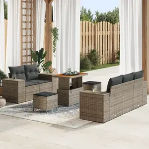 VIDAXL Ensemble de Canapé de Jardin 8 Pièces avec Coussins Gris Poly Rattan Acacia, Ensemble Salle à Manger Jardin 3 Pièces avec Coussins Gris Poly Rattan Acacia pas cher