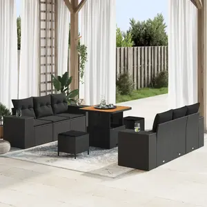 vidaXL vidaXL Ensemble de Canapés de Jardin 9 Pièces avec Coussins Noir Poly Rattan Acacia, vidaXL Ensemble de Salle à Manger de Jardin 3 Pièces avec Coussins Noir Poly Rattan Acacia pas cher