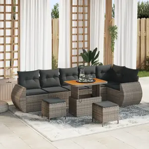 vidaXL vidaXL Ensemble de Canapé de Jardin 9 Pièces avec Coussins Gris Poly Rattan Acacia, vidaXL Ensemble de Salle à Manger de Jardin 3 Pièces avec Coussins Gris Poly Rattan Acacia pas cher