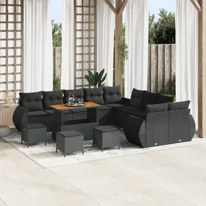 vidaXL - Tuinbank - Set - 14 - pcs - Zwart - poly - rattan pas cher