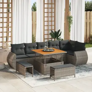 vidaXL - Tuinbank - Set - 9 - pcs - Grijs - poly - rattan pas cher