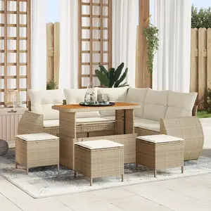 vidaXL Canapé de Jardin 9 Pièces avec Coussins Beige Poly Rotin Acacia pas cher