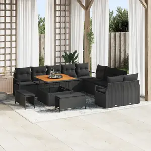 VIDAXL Ensemble de canapé de jardin 13 pièces avec coussins noir poly rattan acacia, Canapé de jardin 2 places avec coussins noir poly rattan, Ensemble de salle à manger de jardin 3 pièces avec coussins noir poly rattan acacia pas cher
