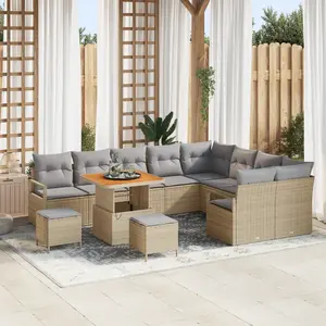 VIDAXL Ensemble de canapé de jardin de 12 pièces avec coussins en poly rotin beige, Ensemble de salle à manger de jardin de 3 pièces avec coussins en poly rotin beige, Canapé de jardin 2 places avec coussins en poly rotin beige pas cher