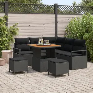 vidaXL Ensemble de canapé de jardin avec coussin 8 pcs Noir polyrotin pas cher