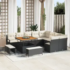 vidaXL Ensemble de canapé de jardin avec coussin 12 pcs Noir polyrotin pas cher
