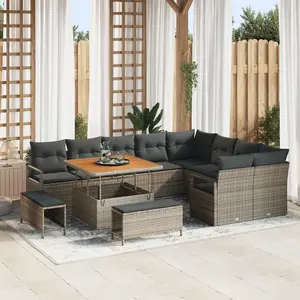 vidaXL Ensemble de canapé de jardin avec coussin 12 pcs Gris polyrotin pas cher
