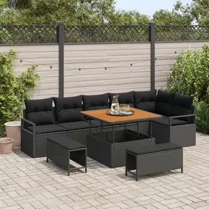 vidaXL Ensemble de canapé de jardin avec coussin 9 pcs Noir Poly rotin pas cher