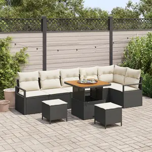vidaXL Ensemble de canapé de jardin avec coussin 9 pcs Noir Poly rotin pas cher