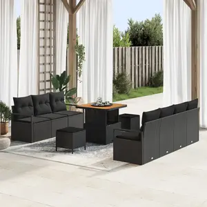 VIDAXL Ensemble de Sofa de Jardin de 10 pièces avec Coussins Noir Poly Rattan Acacia, Sofa de Jardin 2 Places avec Coussins Noir Poly Rattan, Ensemble de Salle à Manger de Jardin de 3 pièces avec Coussins Noir Poly Rattan Acacia pas cher