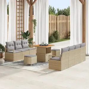 VIDAXL Ensemble de canapé jardin 10 pièces avec coussins Beige Poly Rattan Acacia, Sofa jardin 2 places avec coussins Beige Poly Rattan, Ensemble salle à manger jardin 3 pièces avec coussins Beige Poly Rattan Acacia pas cher