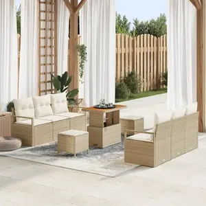 vidaXL Ensemble de canapé de jardin avec coussin 9 pcs Beige polyrotin pas cher