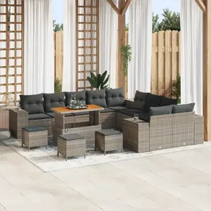 vidaXL Ensemble de canapé de jardin avec coussin 14 pcs Gris polyrotin pas cher
