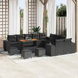 VIDAXL Ensemble De Canapés De Jardin De 14 Pièces Avec Coussins En Rotin Poly Noir Acacia, Ensemble De Salle À Manger De Jardin De 4 Pièces Avec Coussins En Rotin Poly Noir Acacia pas cher