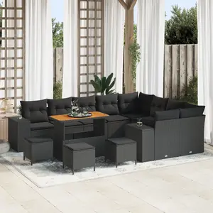 vidaXL Ensemble de canapé de jardin avec coussin 13 pcs Noir polyrotin pas cher