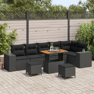 vidaXL Ensemble de canapé de jardin avec coussin 9 pcs Noir polyrotin pas cher