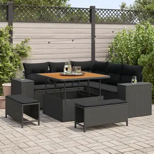 VIDAXL Ensemble de Canapé de Jardin 8 Pièces avec Coussins Noir, Ensemble de Salle à Manger de Jardin 3 Pièces avec Coussins pas cher