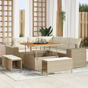 vidaXL Set de Canapé de Jardin 8 Pièces avec Coussins Beige Rattan Acacia pas cher