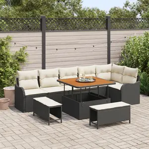 vidaXL Ensemble de canapé de jardin avec coussin 9 pcs Noir polyrotin pas cher