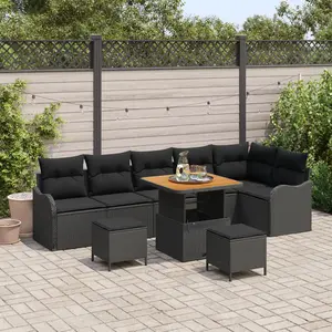vidaXL Ensemble de canapé de jardin avec coussin 9 pcs Noir polyrotin pas cher