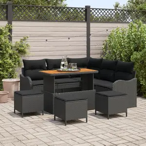 vidaXL Ensemble de canapé de jardin avec coussin 9 pcs Noir polyrotin pas cher