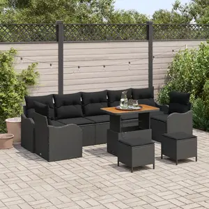 vidaXL Ensemble de canapé de jardin avec coussin 10 pcs Noir polyrotin pas cher