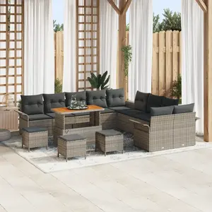vidaXL Ensemble de Canapé de Jardin vidaXL 14 Pièces avec Coussins Gris Rattan Synthétique Acacia, Canapé de Jardin 2 Places vidaXL avec Coussins Gris Rattan Synthétique, Ensemble de Salle à Manger de Jardin 4 Pièces avec Coussins Gris Rattan Synthétique Acacia pas cher