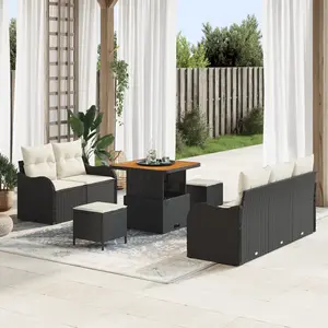 vidaXL Ensemble de canapé de jardin avec coussin 8 pcs Noir polyrotin pas cher