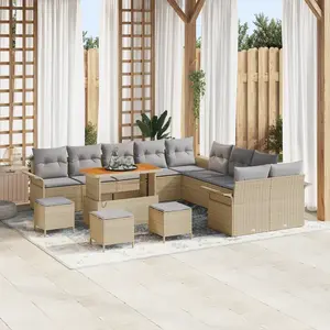VIDAXL Set de Canapés de Jardin 14 Pièces avec Coussins Beige Rattan Synthétique Acacia, Canapé de Jardin 2 Places avec Coussins Beige Rattan Synthétique, Ensemble de Salle à Manger de Jardin 4 Pièces avec Coussins Beige Rattan Synthétique Acacia pas cher