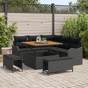 vidaXL Ensemble de canapé de jardin avec coussin 8 pcs Noir polyrotin pas cher