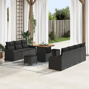 vidaXL Ensemble de canapé de jardin avec coussin 10 pcs Noir polyrotin pas cher
