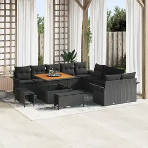 vidaXL Ensemble de canapé de jardin avec coussin 13 pcs Noir polyrotin pas cher